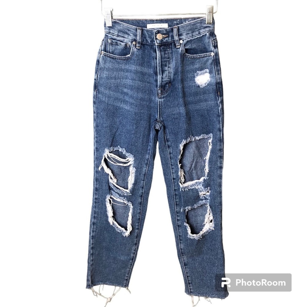 PACSUN Jeans Women’s 23 High Rise Straight Button Fly Distressed Ridged Cotton